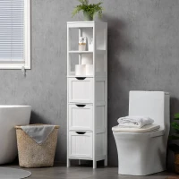 HOMCOM Narrow Floor Cabinet, Bathroom Cabinet with 3 Drawers and 2 Open Shelves, 30W x 30D x 141.6Hcm, White(m-7)