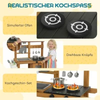 AIYAPLAY Matschküche Kinder Outdoor Spielküche aus Holz mit Wasserhahn Spüle Pflanzkasten Rädern Stauraum für 3-6 Jahre Braun(m-7)