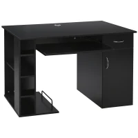HOMCOM Secretária para Escritório com Prateleiras Abertas Gabinete Suporte para Cpu e Bandeja Removível 120x60x74 cm Preto(m-12)