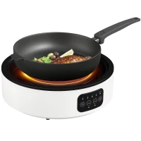 HOMCOM Dual-Keramikkochfeld, 2-in-1 Design, zum Kochen und Grillen, 2000W, 4 Hitzestufen, LED-Display, Fettfangschale, Weiß(m-10)