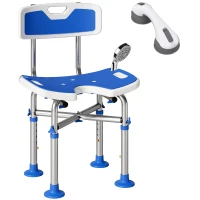 HOMCOM Silla Ducha Personas Mayores Antideslizante con Respaldo Altura Ajustable Soporte para Alcachofa Carga 150 kg Azul(m-10)