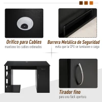 HOMCOM Secretária para Escritório com Prateleiras Abertas Gabinete Suporte para Cpu e Bandeja Removível 120x60x74 cm Preto(m-6)