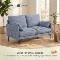 HOMCOM Sofá 2 Lugares em Tecido Efeito Linho Respirável com Enchimento Espesso, 2 Almofadas, Braços, para Sala de Estar, Sala, Azul(m-3)