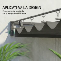 Outsunny Pergolă montată 3x3 m cu acoperiș retractabil glisant, guri de drenaj, pergolă de grădină din poliester și oțel, pentru terasă, curte, exterior, UV30+, Gri Închis(m-4)