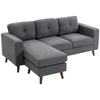 HOMCOM Colțar 192 cm în formă de L Canapea 3 locuri cu șezlong reversibil, aspect corduroy, pentru spații mici, Gri închis(m-6)