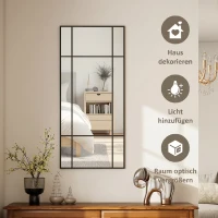 HOMCOM Oglindă de Perete Stil Fereastră cu Montaj Vertical și Orizontal, 110x50cm, Negru(m-4)