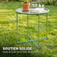 Outsunny Petite table basse ronde table d'appoint plateau amovible avec bord relevé pieds pliables en acier Ø 46 x 53 cm vert(m-5)