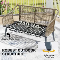 Outsunny 4 Piece Rattan Garden Furniture Set with Loveseat, Armchairs, Wood Table, Wicker Patio Conversation Set, Grey(m-6)