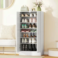 HOMCOM Meuble à chaussures 14 paires armoire à chaussures 7 niveaux avec 6 étagères réglables 2 portes à fermeture douce blanc(m-8)