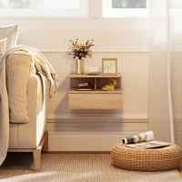 HOMCOM Set de 2 noptiere moderne suspendate pentru dormitor cu sertar și raft din lemn 35x32x22,5cm, stejar(m-11)