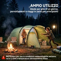Outsunny Tenda da Campeggio 2-4 Posti con Telo Impermeabile e Porte con Cerniera, 426x206x15 cm, Verde Scuro(m-7)