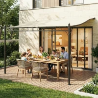 Outsunny Pérgola de Pared 2,5x3,5 m con Techo Inclinado Orificios de Drenaje y Estructura Metálica Blanco Crema(m-9)