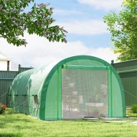 Outsunny 6 x 3(m) Polytunnel Greenhouse with Upgraded Structure, Mesh Door and Windows, 15 Plant Labels, Green(m-2)
