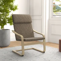 HOMCOM Fauteuil in linnenlook met hoofdsteun en armleuningen, houten frame, bruin+ naturel(m-10)