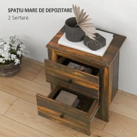 HOMCOM Noptieră cu 2 sertare în stil rustic din lemn, 40x30x56 cm, maro(m-4)