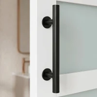 HOMCOM Porta de Correr com Ferragens 91x213 cm Porta de Correr Interior de MDF e Vidro Fosco com Rolo Trilho Guia de Chão Branco(m-8)