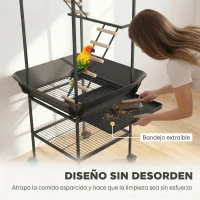 PawHut Parque de Juegos de Pájaros con Ruedas Escaleras Columpio Protector de Semillas Bandeja Comederos Perchas 63x63x163 cm(m-5)