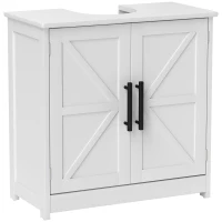 HOMCOM Meuble sous lavabo, meuble de salle de bain avec 2 portes magnétiques style grange et étagères, 60 x 30 x 60 cm, blanc(m-12)
