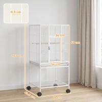 PawHut Bird Cage Detachable with Rolling Stand Parrot Cage with Storage Shelf White(m-3)