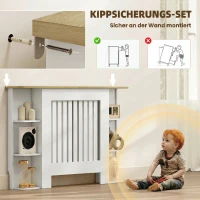 HOMCOM Cache-radiateur avec étagères de rangement ouvertes, couvercle de radiateur en bois à lattes, 124x19x83cm, blanc(m-7)