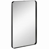 HOMCOM Rectangular Wall Mirror, 90 x 60 cm Wall Mounted Bathroom Mirror with Aluminium Alloy Frame and Tempered Glass, Black(m-1)