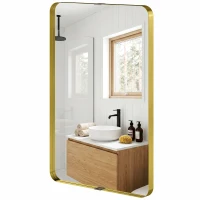 HOMCOM Rectangular Wall Mirror, 90 x 60 cm Wall Mounted Bathroom Mirror w/ Aluminium Alloy Frame and Tempered Glass, Gold Tone(m-11)