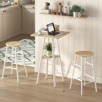 HOMCOM Table de bar carrée pour 2 personnes, table haute cuisine mange-debout avec étagère, 55 x 55 x 95 cm, naturel et blanc(m-10)
