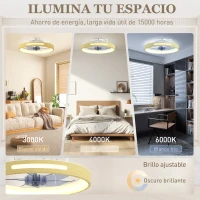 HOMCOM Ventilador de Techo con Luz LED 40 W Motor DC Reversible Mando a Distancia 6 Velocidades 3 Colores Temporizador Natural(m-4)