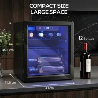HOMCOM 12 Bottle Wine Cooler, 36 Litre Capacity, 4-16°C Under Counter Drinks Beer Wine Fridge with Glass Door, LED Light, Black(m-3)