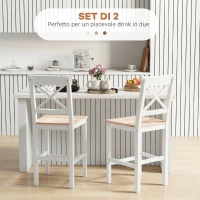 HOMCOM Set di 2 Sgabelli Bar, Sgabelli Cucina Alti con Schienale Alto, Poggiapiedi, in Legno di Pino, Naturale e Bianco(m-4)