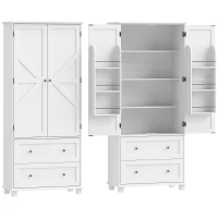 HOMCOM Armadio Alta da Cucina con 2 Porte, 2 Cassetti e Ripiani Regolabili, 80x39,5x184,5 cm, Bianco(m-1)