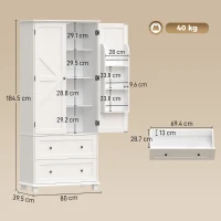 HOMCOM Armadio Alta da Cucina con 2 Porte, 2 Cassetti e Ripiani Regolabili, 80x39,5x184,5 cm, Bianco(m-3)
