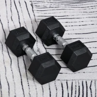 HOMCOM Ensemble d'haltères courtes hexagonaux total 16 Kg - entraînement musculaire & haltérophilie - métal caoutchouc noir(m-10)
