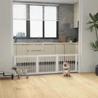 PawHut Hondenhek, antislip, vrijstaand, uitschuifbaar, Houten kader, 71-190x38,5x56cm, Wit(m-10)