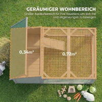 PawHut Konijnenhok Konijnenstal hout konijnenkooi met opklapbaar bitumendak, ren, deuren 125,5x100x49 cm Grijs(m-4)