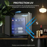 HOMCOM Cave à vin 12 bouteilles 36L, réfrigérateur à vin et boissons avec température réglable 4-16 °C, porte réversible, noir(m-8)