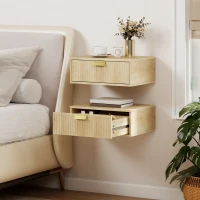 HOMCOM Modern Floating Nightstands Set of 2, Wall Mounted Bedside Tables with Wave Drawer Oak(m-2)