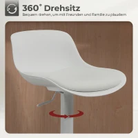 HOMCOM Lot de 2 Tabourets de Bar, Tabourets Hauts avec Siège Pivotant et Hauteur Réglable, Chaises de Bar en Cuir PU avec Dossier pour Îlot de Cuisine, Salle à Manger, Blanc(m-5)
