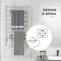 HOMCOM Scaldasalviette Elettrico da Terra o Parete 150W con 8 Barre e Timer 2-4 Ore, 53x35x90 cm, Argento(m-8)