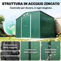 Outsunny Casetta da Giardino 4.9 m² con Fondazione, 4 Prese d'Aria e 2 Porte Scorrevoli, Capanno Porta Attrezzi in Lamiera d'Acciaio, 277x195x192 cm, Verde Scuro(m-4)