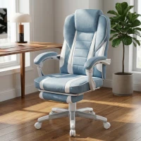 HOMCOM Chaise gaming, fauteuil gaming ergonomique avec repose-pieds, hauteur réglable, dossier inclinable, 63x63x123cm, bleu(m-7)