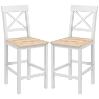 HOMCOM Set di 2 Sgabelli Bar, Sgabelli Cucina Alti con Schienale Alto, Poggiapiedi, in Legno di Pino, Naturale e Bianco(m-10)