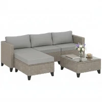 Outsunny 5-Piece Rattan Patio Furniture Set with Corner Sofa, Footstools, Coffee Table, for Poolside, Brown(m-10)
