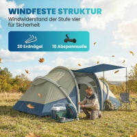Outsunny Aufblasbares Zelt 4 Personen Schneller Aufbau Outdoor Camping Zelt mit 2 Schlafzimmer Mesh Fenster Vordach(m-8)