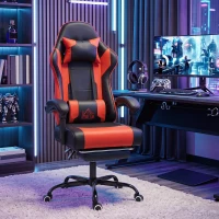 HOMCOM Sedia Gaming con Massaggio Lombare a Vibrazione, Reclinabile 155°, Altezza Regolabile, Poggiatesta e Poggiapiedi Retrattile, Rosso(m-2)