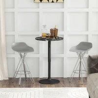 HOMCOM Bartafel voor 2 Personen, In Hoogte Verstelbaar, Marmerlook, 60 x 60 x 68-93,5 cm, Zwart(m-10)