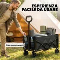 Outsunny Carrello da Giardino Pieghevole da 60L con Ruote e Lato Apribile, Nero(m-8)