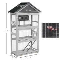 PawHut Voliera per Uccellini a 3 Porte con Casetta e Vassoio, in Legno e Metallo, 92x52x171 cm, Grigia e Nera(m-3)