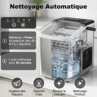 HOMCOM Machine à glaçons, 12kg en 24h, 9 glaçons en 7 minutes, ice maker portable avec fonction autonettoyante, argent(m-6)