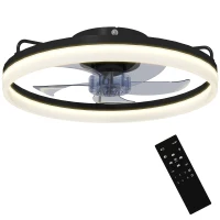 HOMCOM Ventilador de Techo con Luz LED 40 W Motor DC Reversible Mando a Distancia 6 Velocidades 3 Colores Temporizador Negro(m-11)